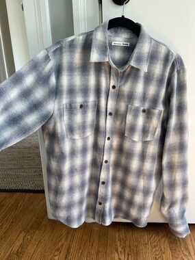 Reformation Plaid Button-Up Overshirt - Blue & Cream